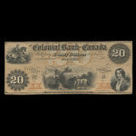 Canada, Colonial Bank of Canada, 20 dollars <br /> 1863