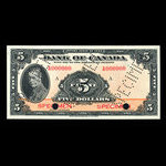 Canada, Bank of Canada, 5 dollars <br /> 1935
