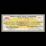 Canada, Alberta - Unemployment Relief Commission, 1 dollar, 20 cents <br /> March 16, 1933