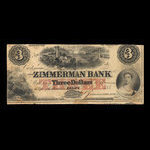 Canada, Zimmerman Bank, 3 dollars <br /> December 1856