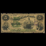 Canada, Exchange Bank of Canada, 5 dollars <br /> October 1, 1872