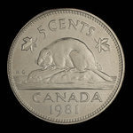 Canada, Elizabeth II, 5 cents <br /> 1981