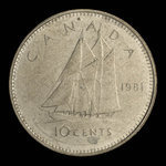 Canada, Elizabeth II, 10 cents <br /> 1981