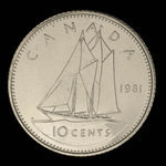 Canada, Elizabeth II, 10 cents <br /> 1981