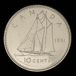 Canada, Elizabeth II, 10 cents <br /> 1981