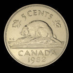Canada, Elizabeth II, 5 cents : 1982