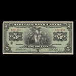 Canada, Barclays Bank, 5 dollars <br /> September 3, 1929