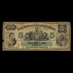 Canada, Royal Canadian Bank, 5 dollars <br /> July 26, 1865