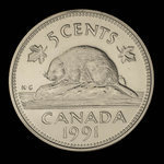 Canada, Elizabeth II, 5 cents <br /> 1991