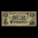 Canada, Royal Canadian Bank, 5 dollars : July 26, 1865