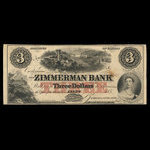 Canada, Zimmerman Bank, 3 dollars <br /> December 1856