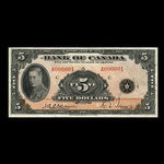 Canada, Bank of Canada, 5 dollars <br /> 1935