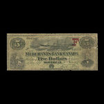 Canada, Merchants Bank of Canada (The), 5 dollars <br /> June 2, 1873