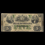 Canada, Bank of Ottawa (The), 5 dollars <br /> November 2, 1874