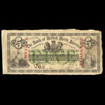 Canada, Bank of British North America, 5 dollars <br /> January 4, 1865
