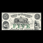 Canada, Bank of Toronto (The), 5 dollars <br /> July 1, 1880