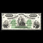 Canada, Exchange Bank of Canada, 4 dollars <br /> October 1, 1872