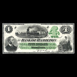 Canada, Bank of Hamilton, 4 dollars <br /> September 2, 1872