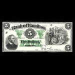 Canada, Bank of Hamilton, 5 dollars <br /> September 2, 1872