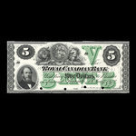 Canada, Royal Canadian Bank, 5 dollars <br /> July 1, 1872