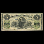 Canada, Dominion Bank, 5 dollars <br /> February 1, 1871