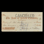 Canada, Bank of British Columbia, 136 dollars, 76 cents <br /> September 28, 1885