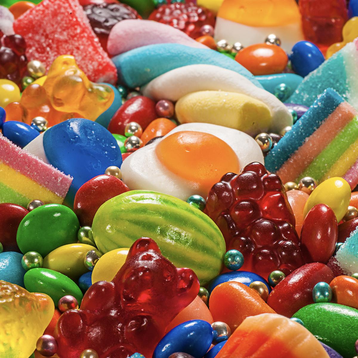 Pile of different types of candy.