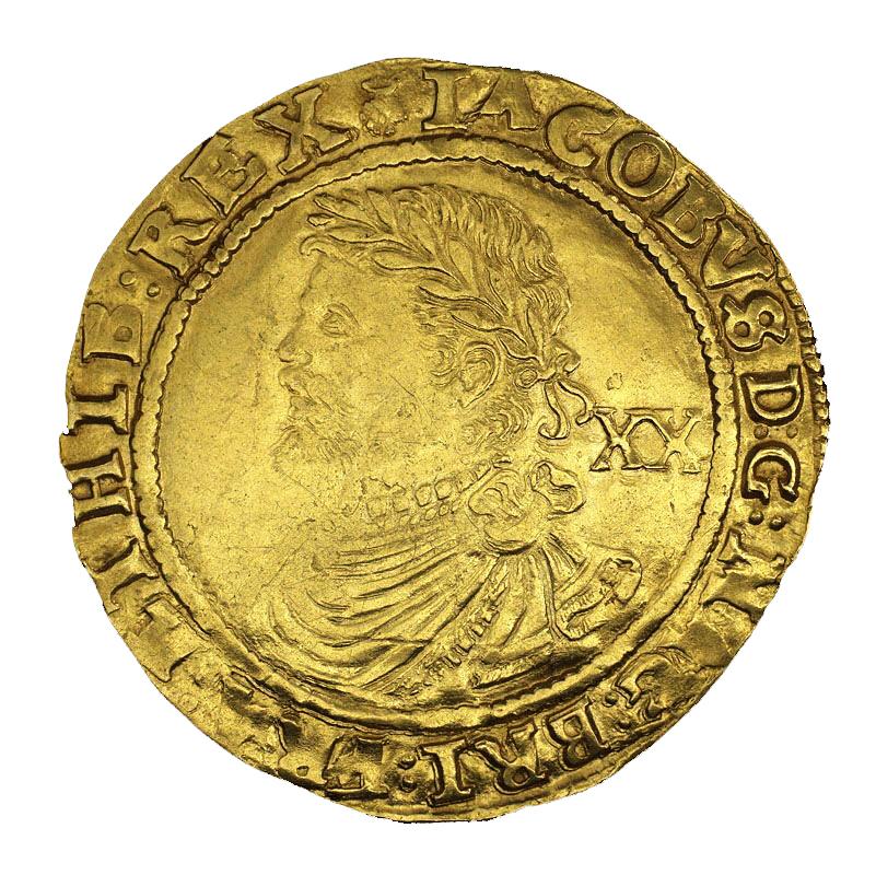 Gold coin featuring a crowned king wearing a laurel wreath in his hair.