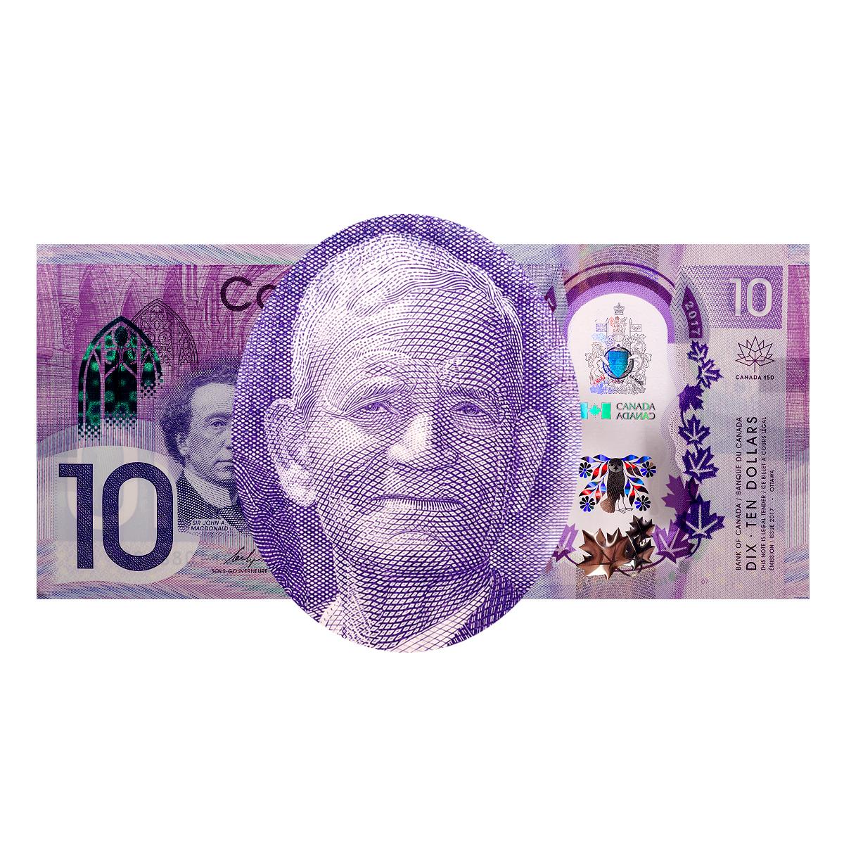 Bank note portrait, older Indigenous man in suit.