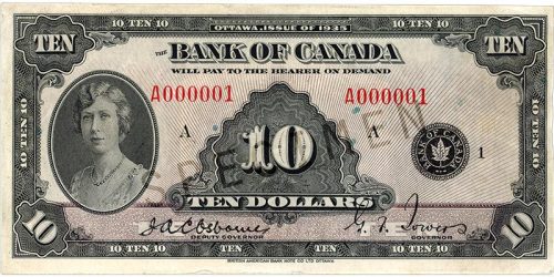 Bank note, dark purple, elaborate geometric patterns, a young woman in beads: Princess Mary.