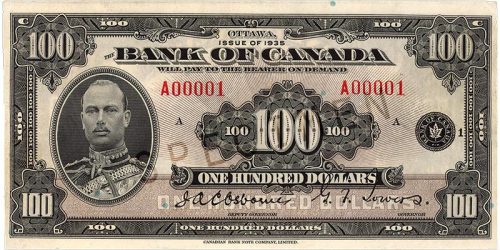 Bank note, grey-brown, elaborate geometric patterns, a young man in a military uniform with decorative braids: Prince Henry, Duke of Gloucester.