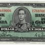 Bank note, green, elaborate geometric patterns, a young man in an old-fashioned military uniform: King George VI.