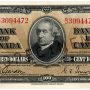 Bank note, brown, elaborate geometric patterns, a man in a high collar and wearing a fur-collared coat: Sir John A. Macdonald.