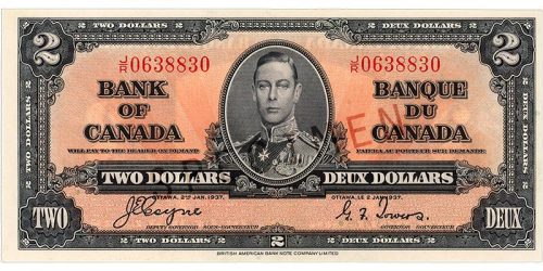Bank note, terracotta pink, elaborate geometric patterns, a young man in an old-fashioned military uniform: King George VI.
