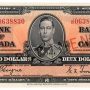 Bank note, terracotta pink, elaborate geometric patterns, a young man in an old-fashioned military uniform: King George VI.