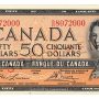 Bank note, orange, a frame of geometric patterns, a young woman with curly hair and a pearl necklace: Queen Elizabeth II.