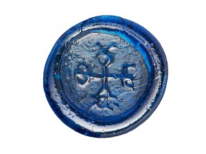 flat, blue glass disc