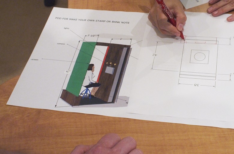 Technical drawing of a booth