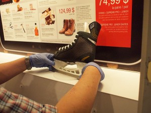 Hand placing a skate