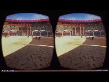 monitor showing two images of the Roman Colosseum that make up a 3D image