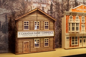 exhibition window with diorama of frontier street