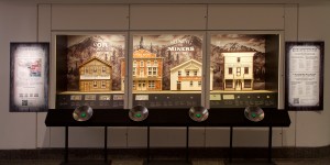 exhibition window with diorama of frontier street