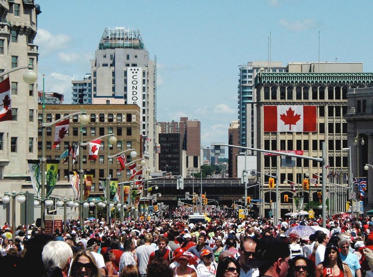 crowd of Canada Day revelers crowd of Canada Day revelers