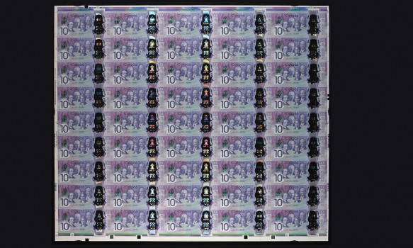 printed sheet of Canada 150 bank notes