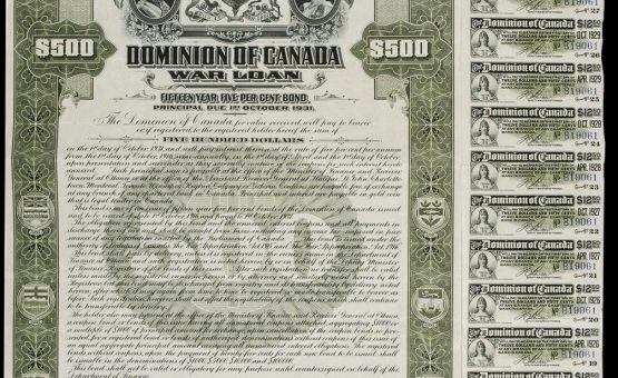 First World War public war bond certificate of $500, 1916