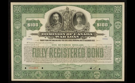 A First World War public war bond certificate of $100, 1917
