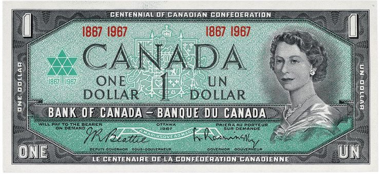 Commemorative centennial $1 bank note from the 1954 series