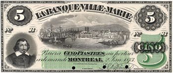 Banque Ville-Marie bank note featuring Champlain