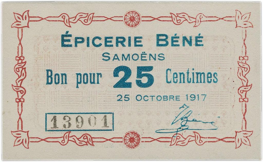 25 centimes note issued by Épicerie Béné
