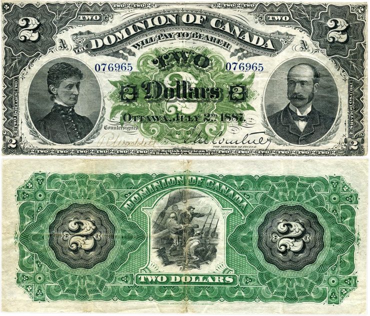 Canadian 2-dollar bill, late 19th century